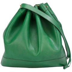 Retro Hermes Green Leather Market Bucket Bag