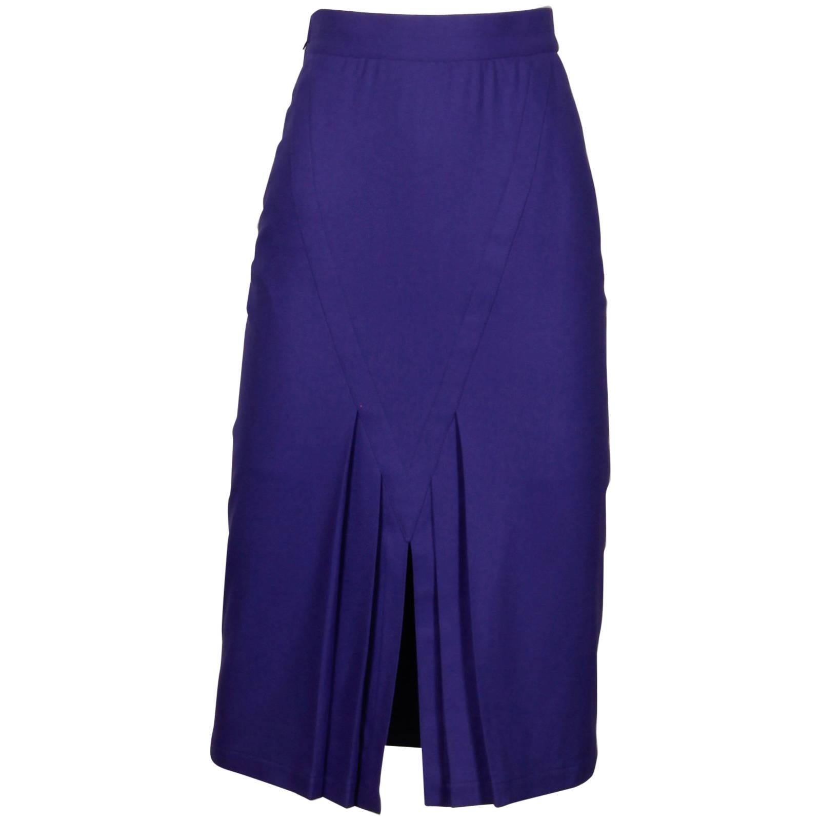 Amen Wardy Vintage 1980s Avant Garde Purple Wool Pencil Skirt with Pleated Slit