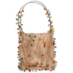 Retro Bottega Veneta Colorful  Beads Sculptural Organza Minaudieré Bag