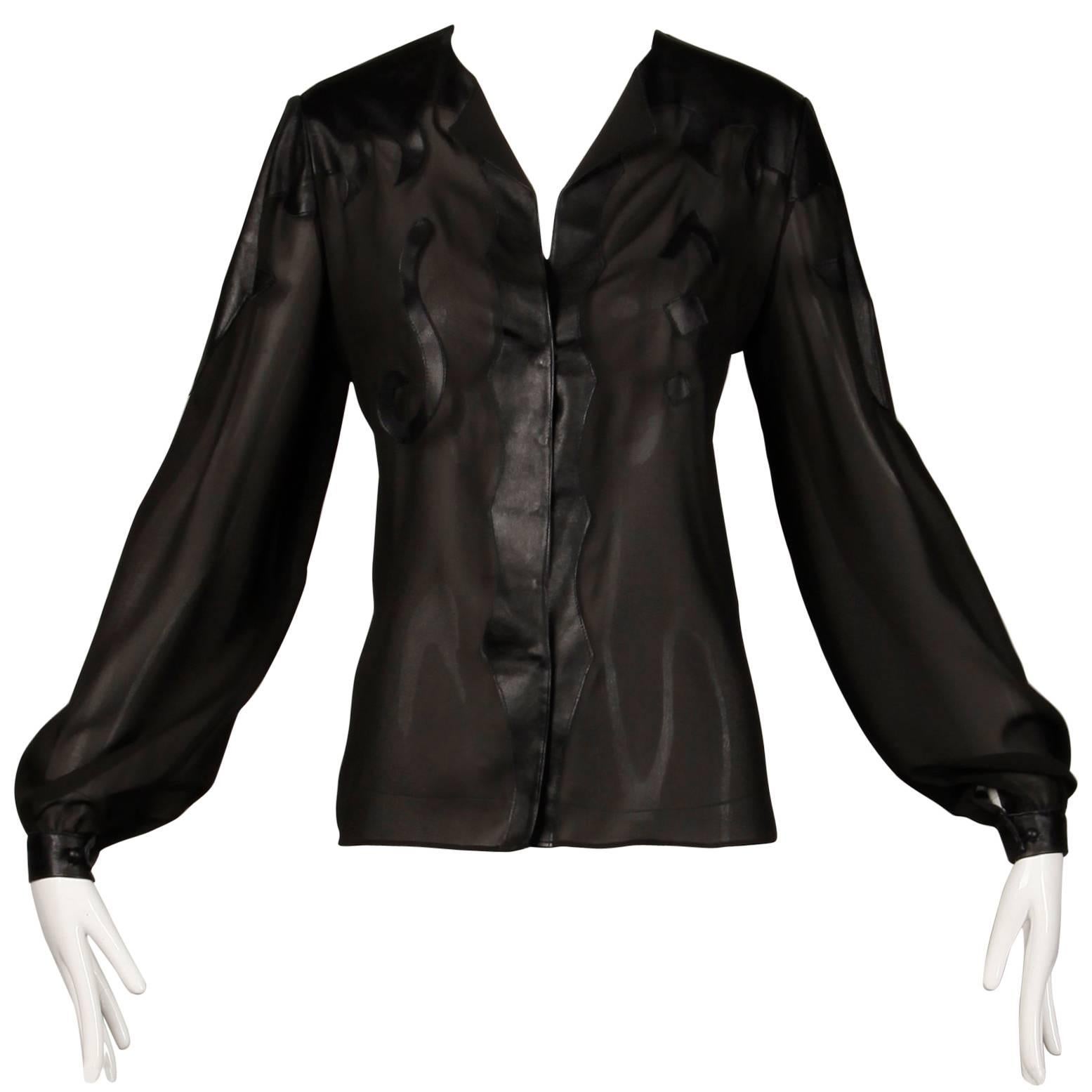 Giorgio Sant'Angelo 1970s Vintage Black Leather Patchwork Blouse, Top or Shirt