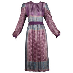 1970 Vintage Paper Thin Indian Print Silk Dress + Sash by The Silk Farm