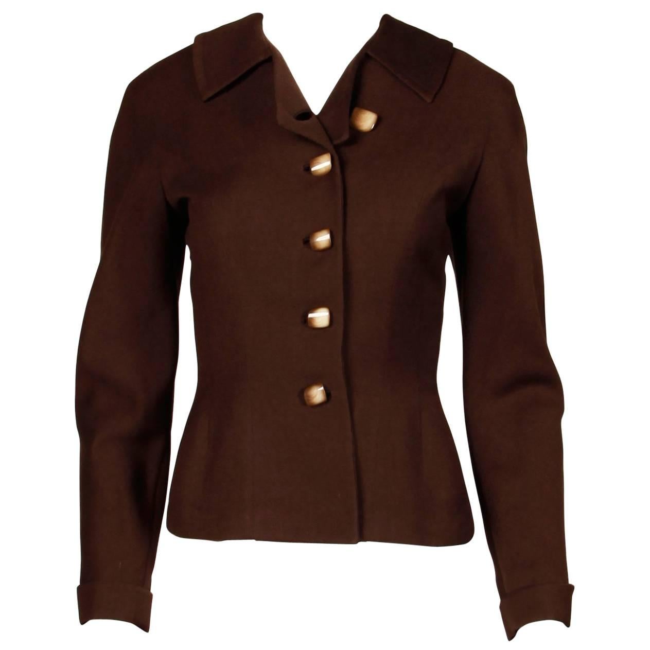 1950s Cari Colette Vintage New Look Brown Wool Tailored Jacket For Sale