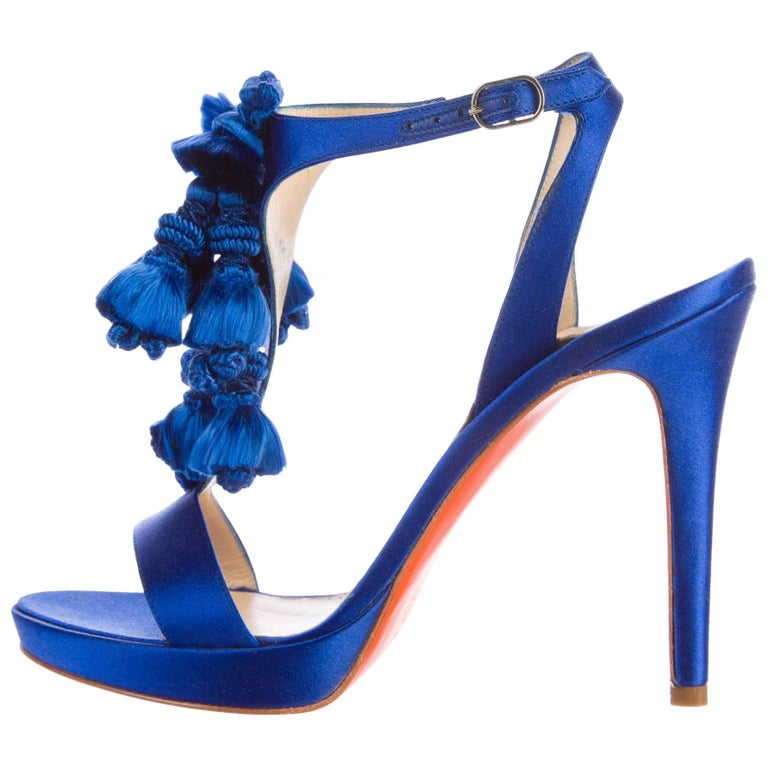 Versace New Royal Blue Satin Fringe Evening Heels Sandals in Box at ...