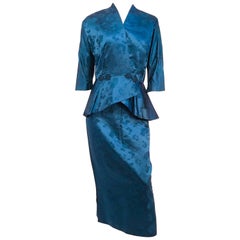 1950s Asian Silk Jacquard Skirt and Jacket Suit Set