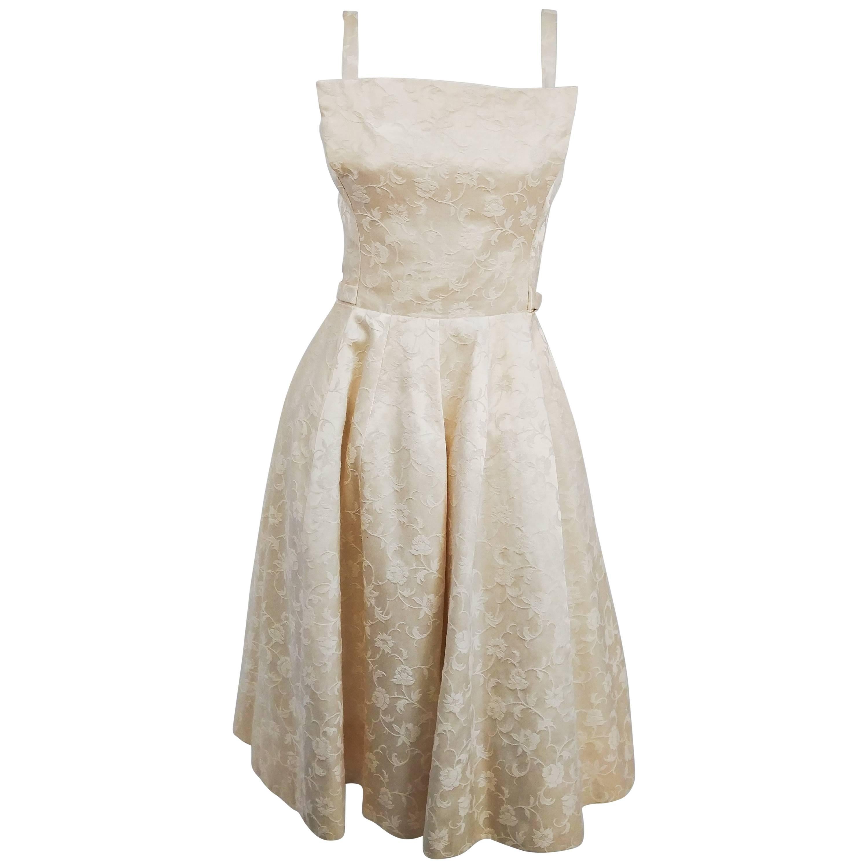 1950s White Jacquard Cocktail Dress For Sale