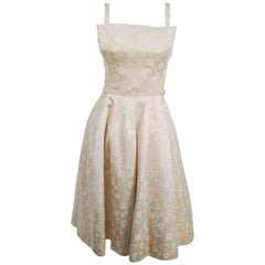 Retro 1950s White Jacquard Cocktail Dress