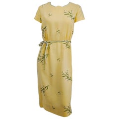 Vintage 1950s Yellow Embroidered Linen Day Dress
