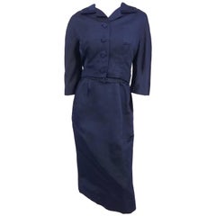 1950s Navy Sheath Dress and Jacket Set