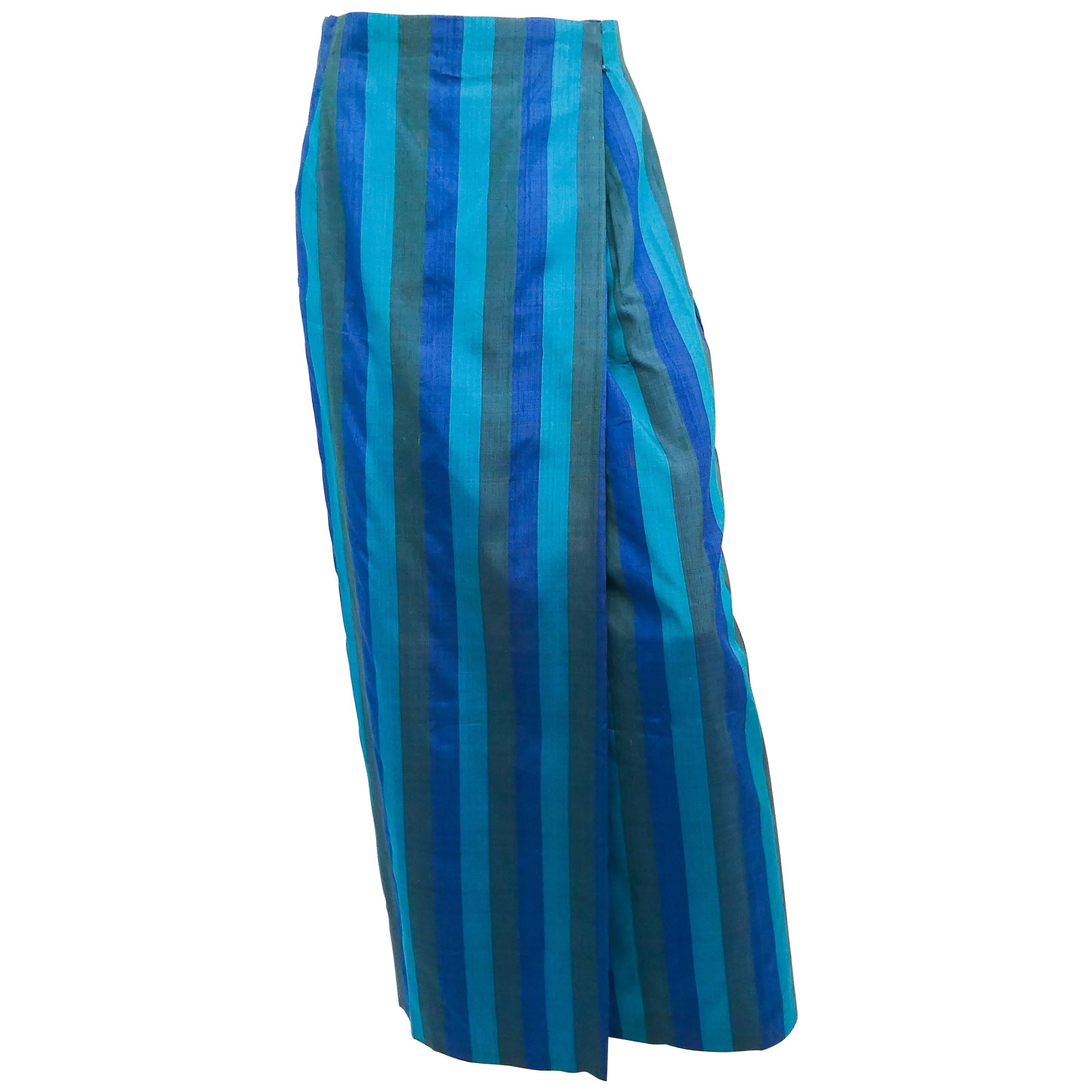 1960s Striped Silk Shantung Wrap Skirt