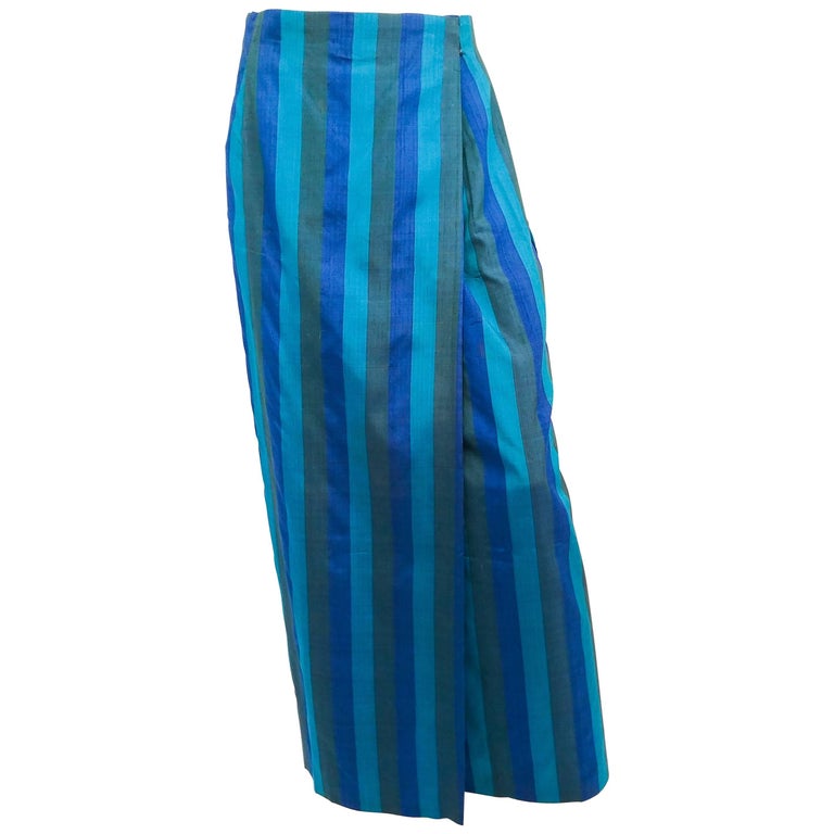 1960s Striped Silk Shantung Wrap Skirt For Sale at 1stDibs | shantung skirt