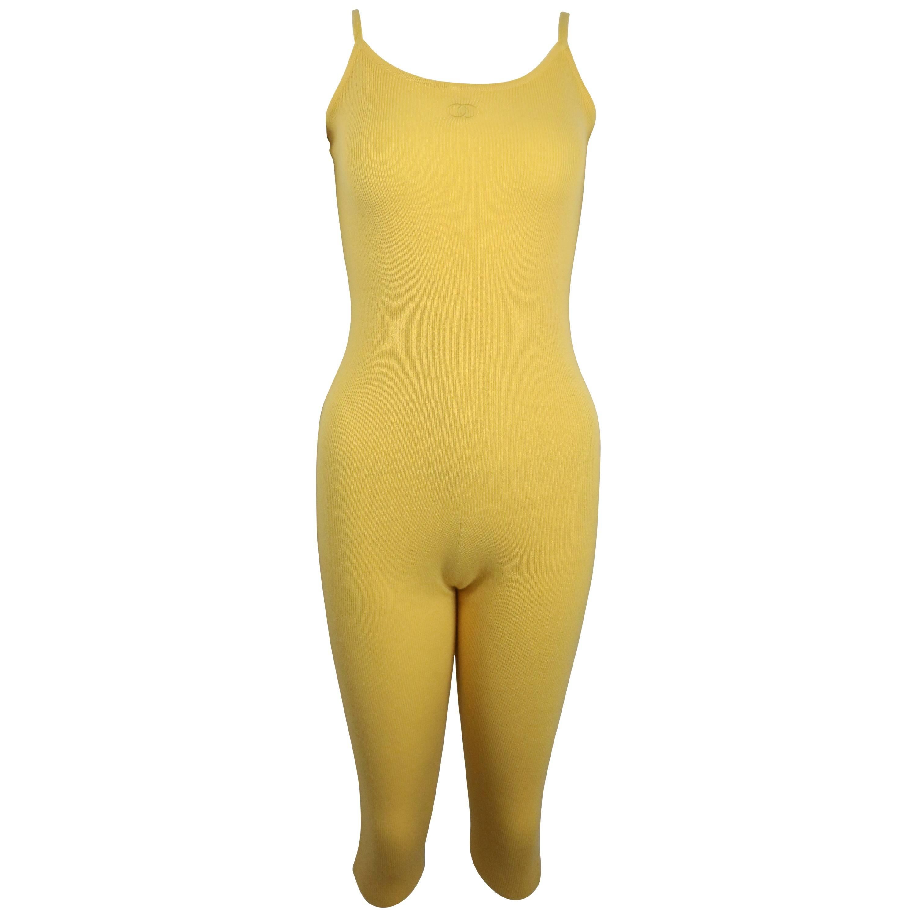 Chanel Yellow Chanel Logo Cashmere Bodysuit