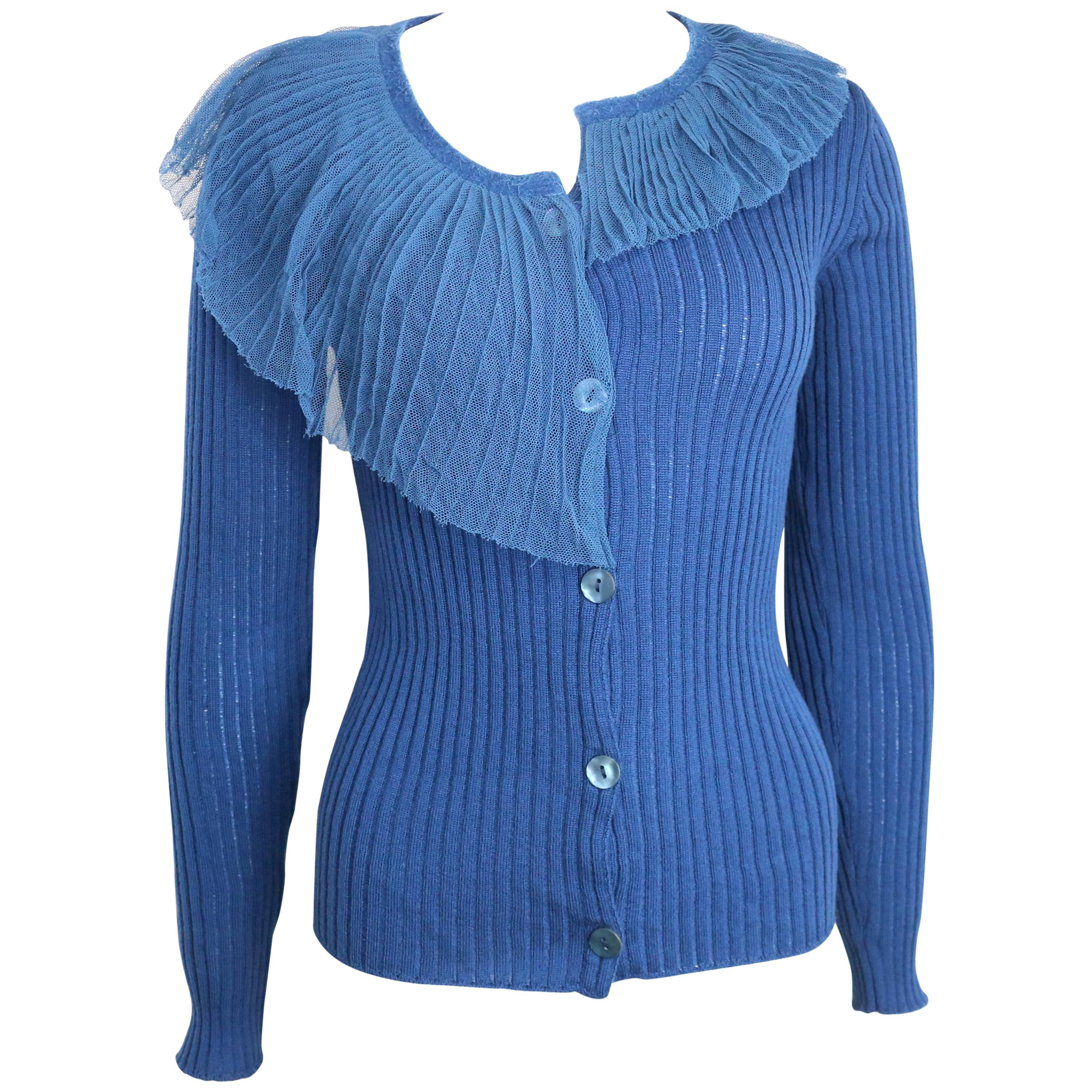 Jean Paul Gaultier Blue Wool Cardigan Sweater  