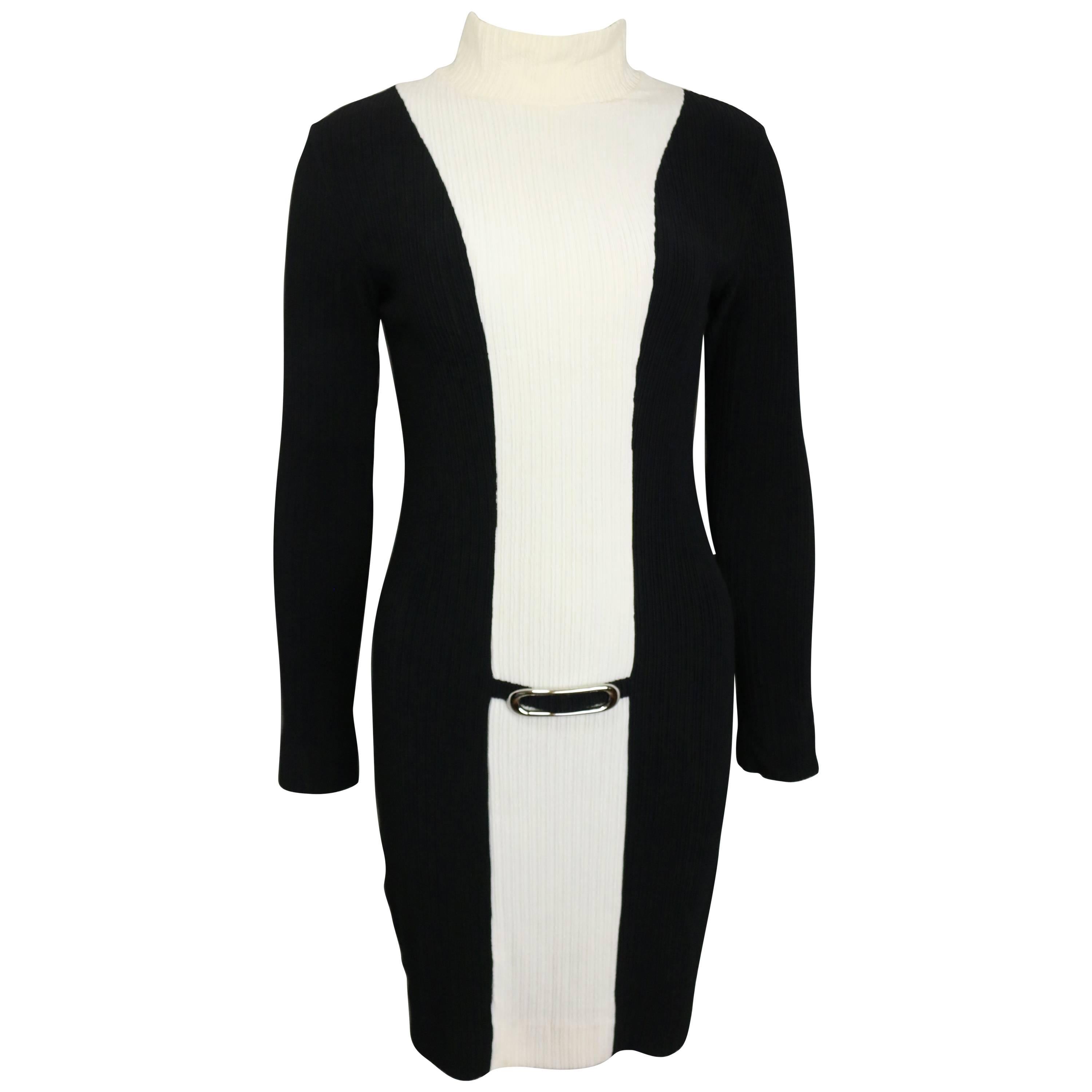 Retro Paco Rabanne Black and White High Neck Panel Dress  For Sale