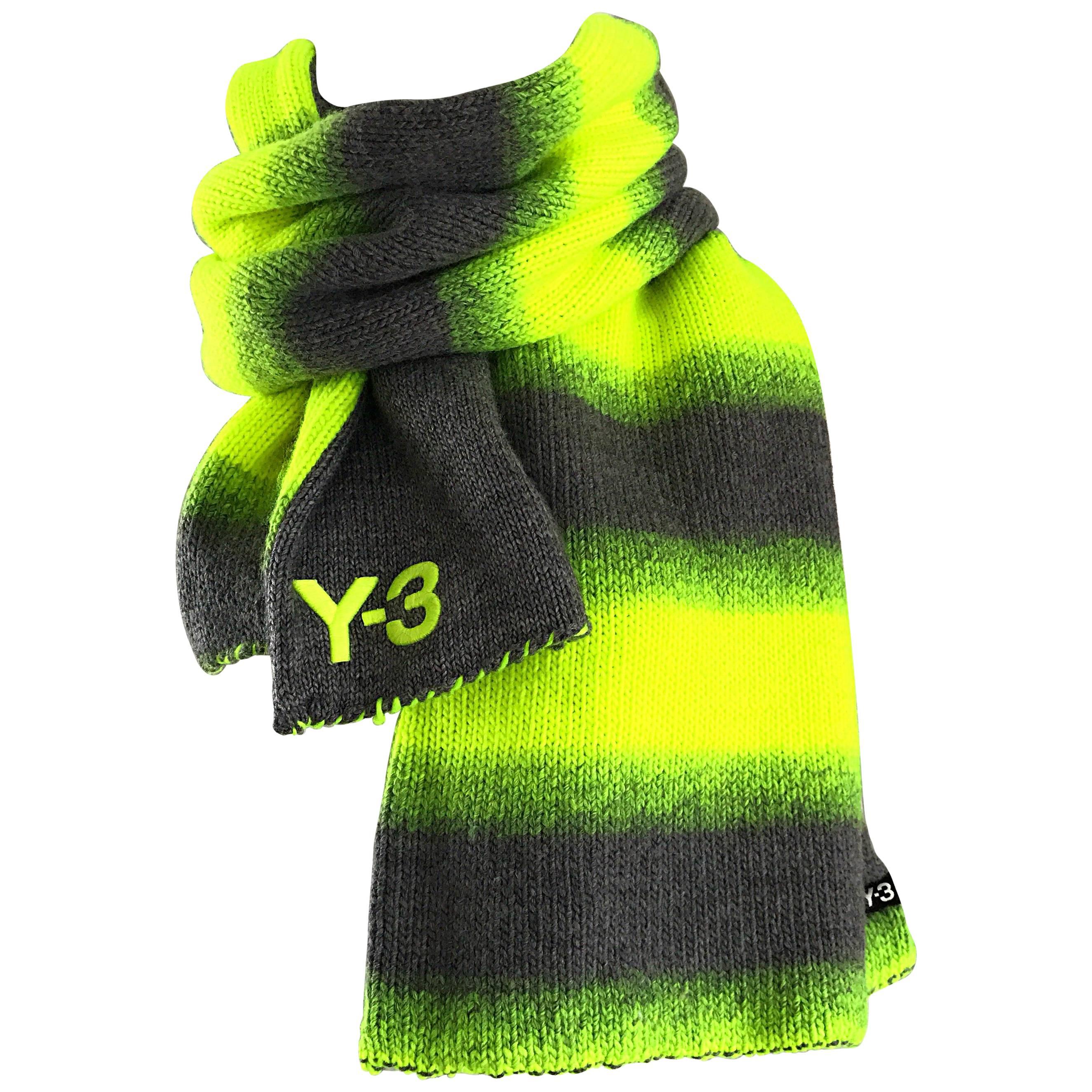 Yhjoji Yamamoto Y-3 Unisex Neon Yellow + Grey Oversized Wool Reversible Scarf