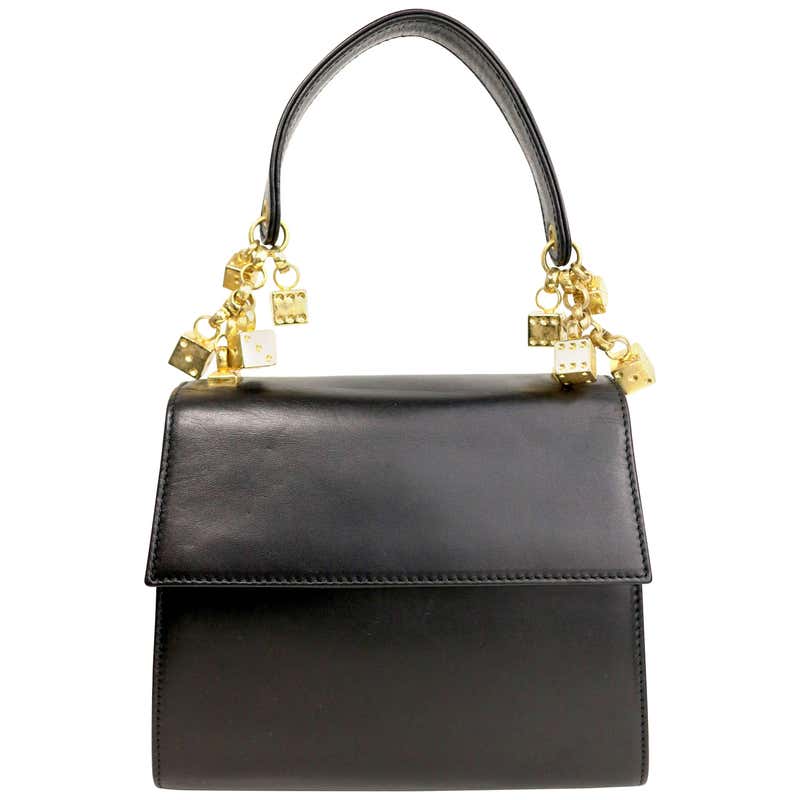 Escada Black Leather Gold Dices Flap Handbag at 1stDibs