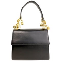 Escada Black Leather Gold Dices Flap Handbag