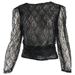 Arrtributed Retro Chanel Couture Black Silk Chiffon Lace Sheer 90s Blouse Top