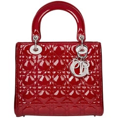 2012 Dior Deep Red Quilted Patent Leather Medium Lady Dior