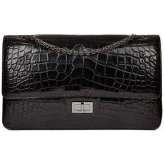 2011 Chanel Schwarzes Alligatorleder 2.55 Reissue 227 Doppelte Klappe Tasche