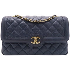 Chanel Blue Quilting Caviar Leather Gold Metal Chain Shoulder Flap Bag