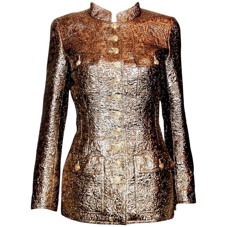 Chanel Golden Metallic 3D Structured Jacket Blazer For Sale at 1stdibs
