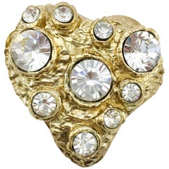 1980s Lacroix Crystal Embellished Gold-Plated Heart Brooch 2