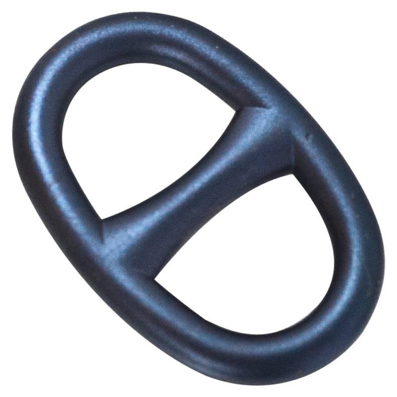 Hermes Brushed Metallic Blue Chain d'Ancre Scarf Ring