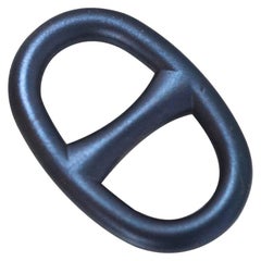 Hermes Brushed Metallic Blue Chain d'Ancre Scarf Ring 7