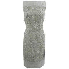 Pierre Balmain by Oscar de la Renta Haute Couture Grey Wool Lesage Bead Dress