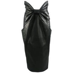 Balmain Pre Fall 2014 Black Leather High Waist Ruched Midi Skirt