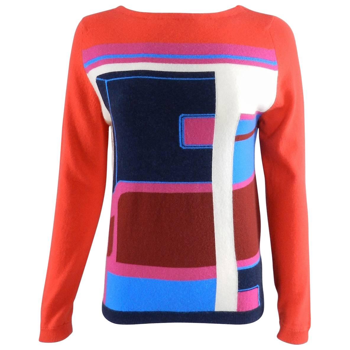 Hermes Red and Blue Color Block Cashmere Sweater