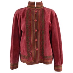 Yves Saint Laurent Vintage 1970's Burgundy Suede Soutache Trim Jacket 6