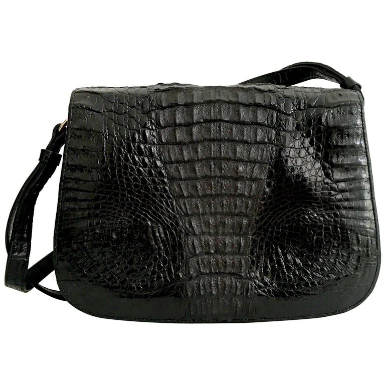 Vintage Classic Black Crocodile Handbag For Sale at 1stDibs