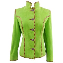 Vintage Yves Saint Laurent AW 1999 Haute Couture Lime Green and Fuchsia Suede Jacket