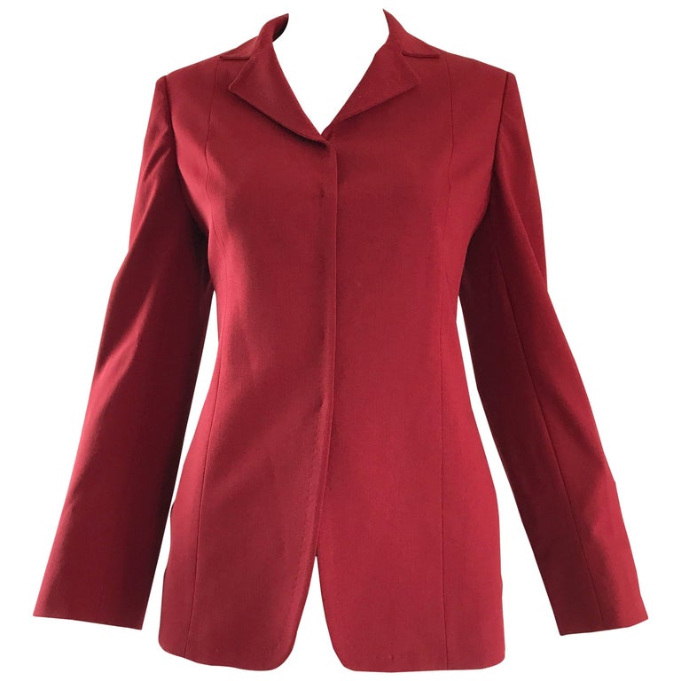 Max Mara 1990s Crimson Red Size 4 Vintage 90s Tailored Wool Slim Blazer ...