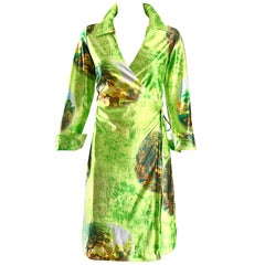 Fabulous 1990s Does 1970s Neon Green Novelty Horse Print Vintage 90s Wrap Dress