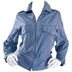 1990s Krizia Steel Blue Grey 90s Stylish Vintage Windbreaker Moto Jacket