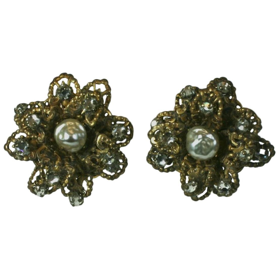 Miriam Haskell Layered Filigree Flower Earrings For Sale