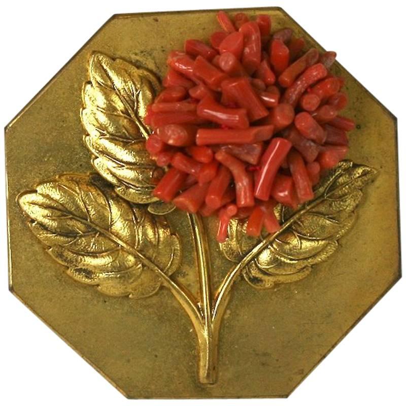 French Art Deco Coral Clip Brooch