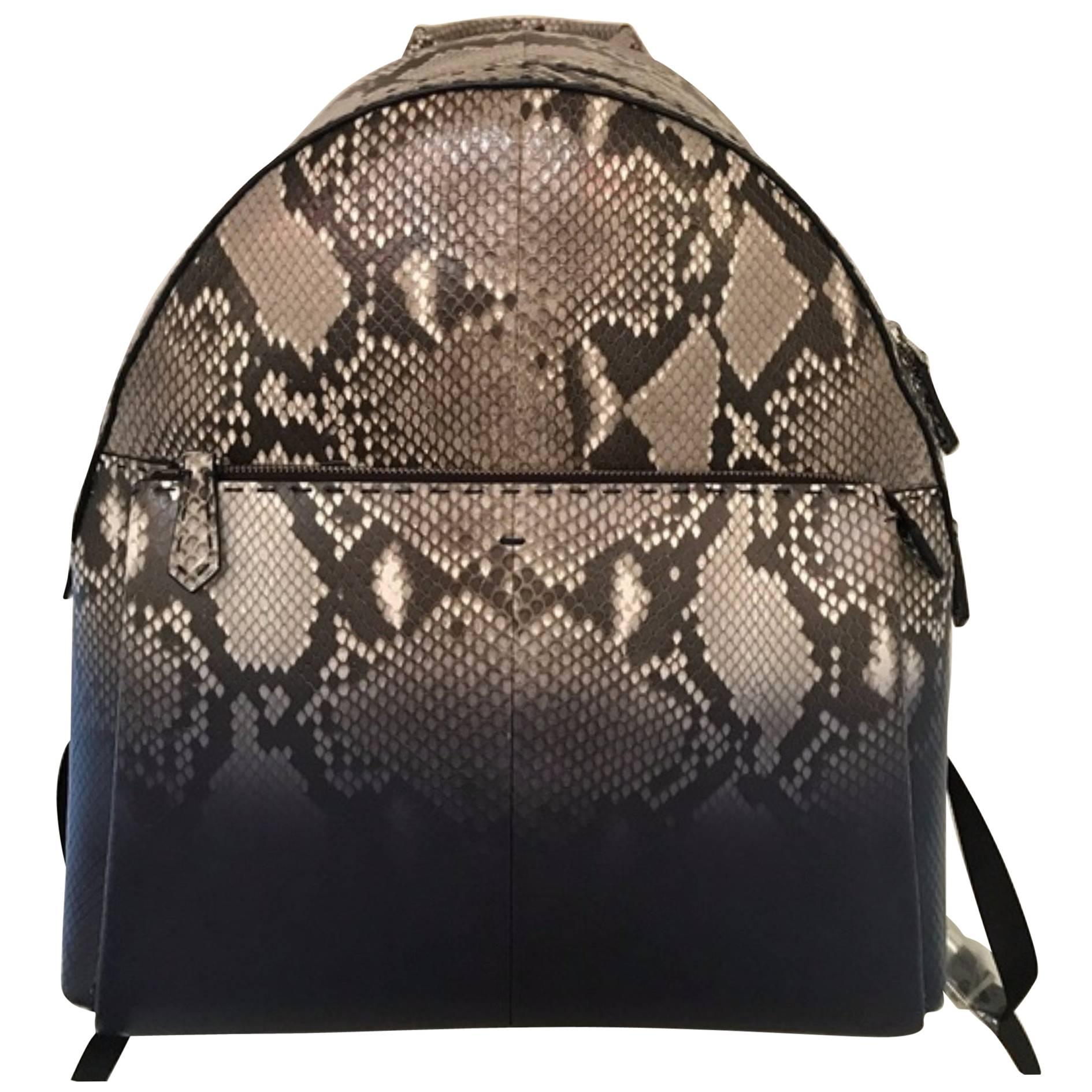 Fendi Selleria Python Backpack (Gray/White, Size - OS) For Sale