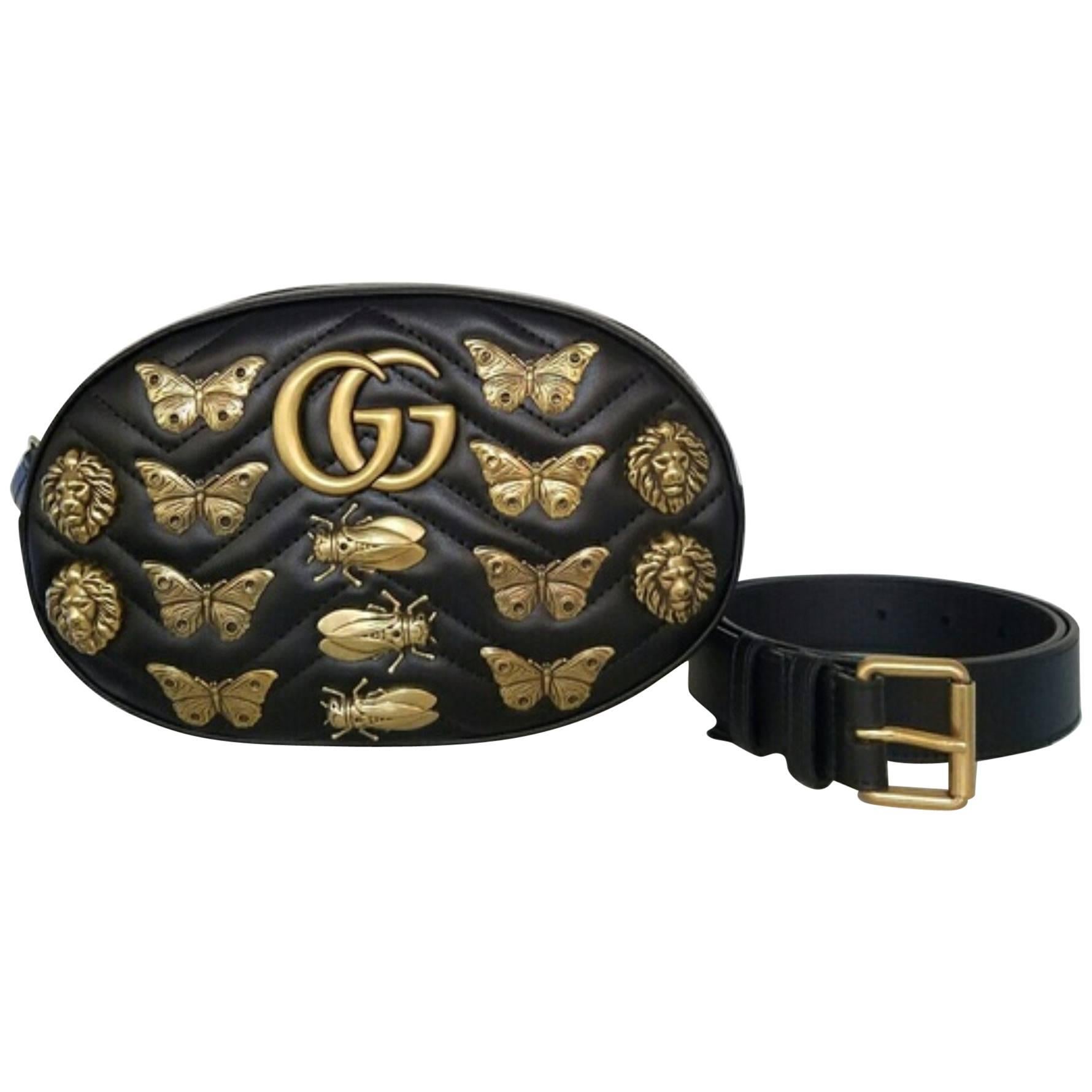 Gucci Matelasse Marmont Belt Bag (Black, Size - OS) For Sale