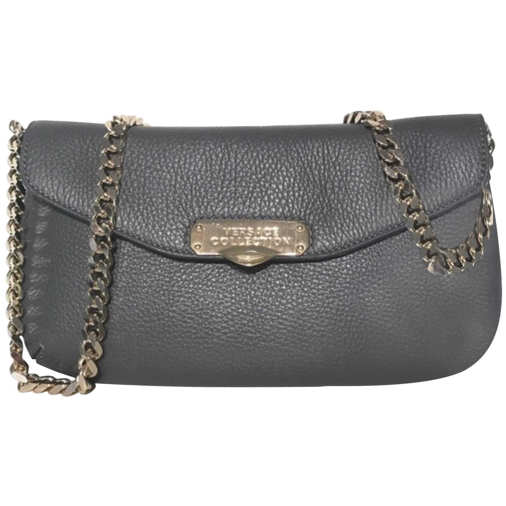 Versace Collection Leather Shoulder Bag (Gray, Size - 10.5"x6"1.5") For Sale