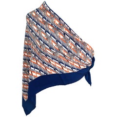 Vintage 1970s Gucci Zebra Scarf Navy, White and Orange 