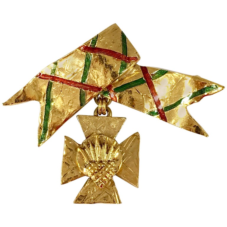 Ysl Ribbon Yves Saint Laurent Rive Gauche Ribbon and Cross Brooch/Pendant 1980s at ...
