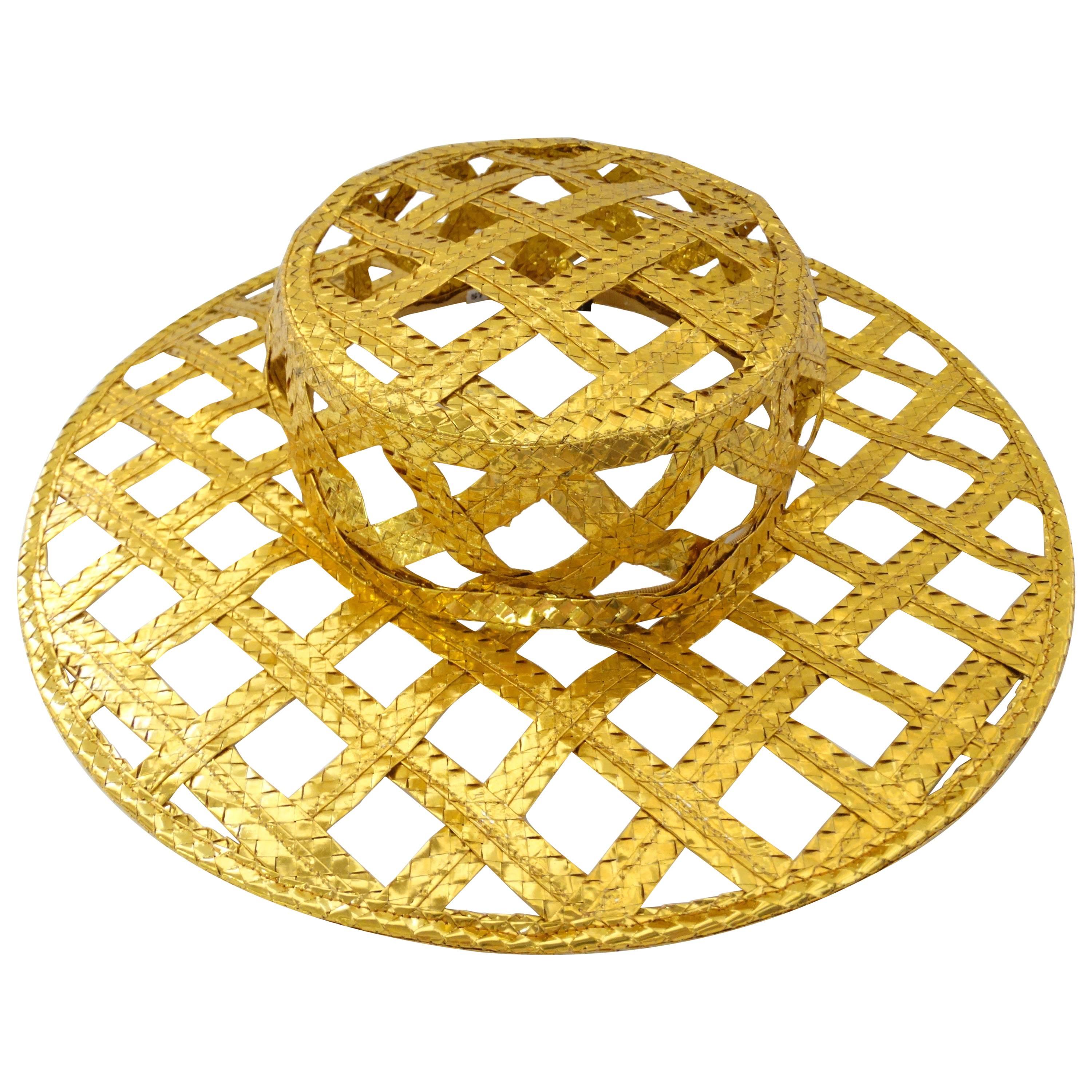 Collectible 1990s Chanel Gold Lattice Hat 