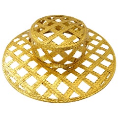 Vintage Collectible 1990s Chanel Gold Lattice Hat