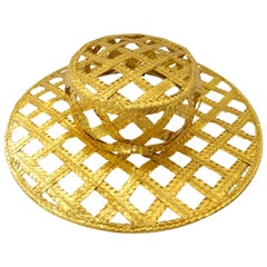 Vintage Collectible 1990s Chanel Gold Lattice Hat 