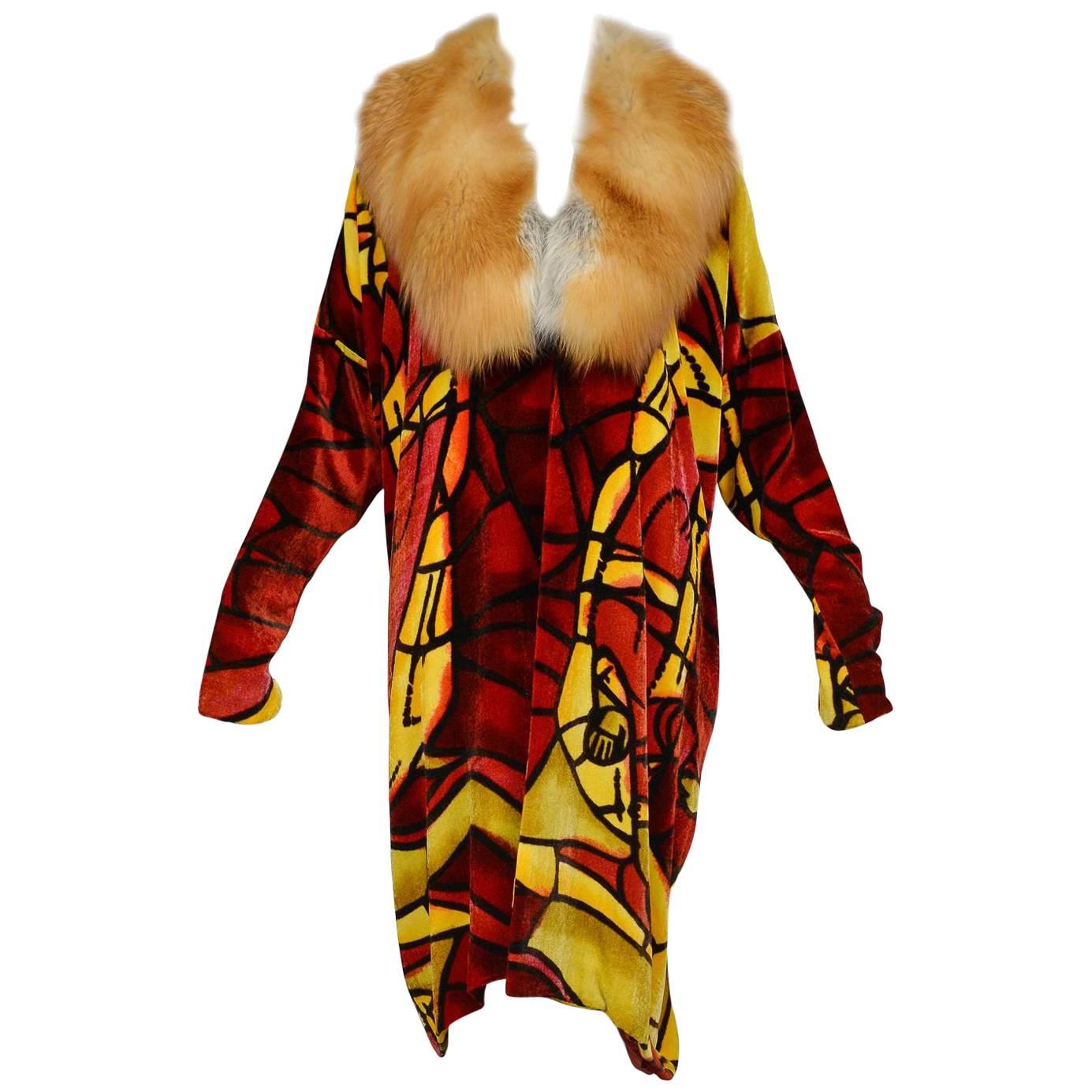 Christian Dior by John Galliano Deco Style Velvet Kimono Coat w Fox Fur Coat