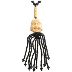 Art Deco French Jet and bone carved Buddha necklace