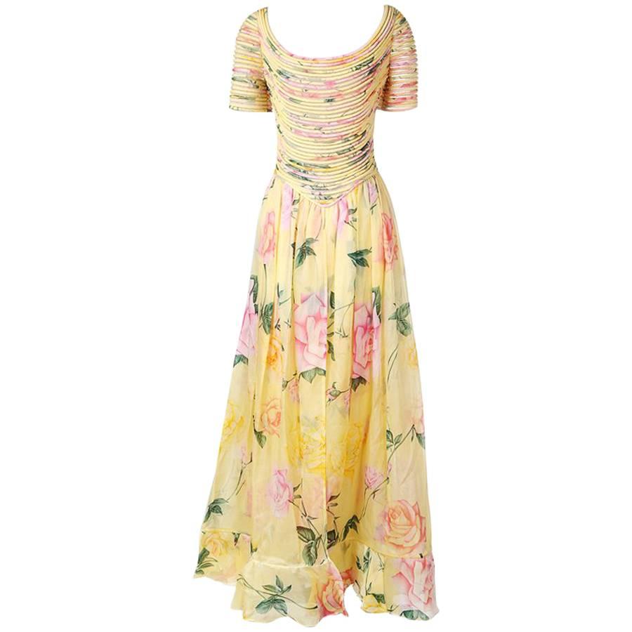 Valentino Couture Organza Floral Print Dress 